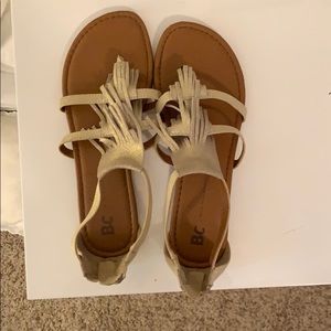 BC tan and gold sandals